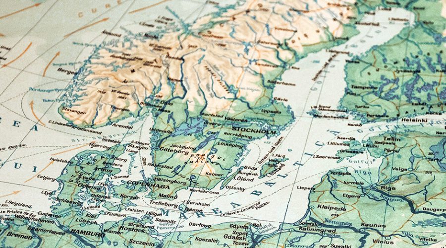 Kuvassa on Itämeren alueen kartta.